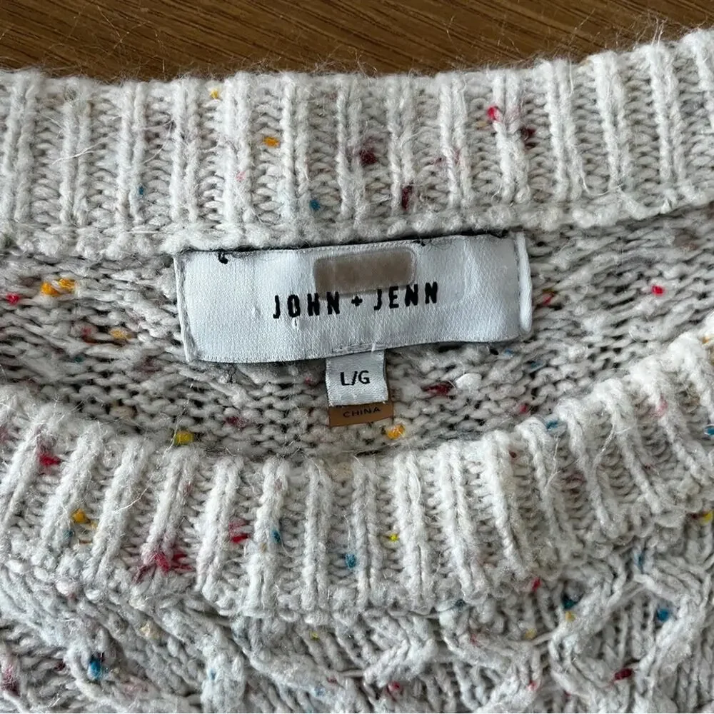 John + Jenn Speckled Cable Knit Sweater Cream - Size L